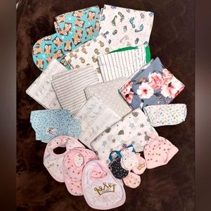 swaddles, bibs, mitts, ect.